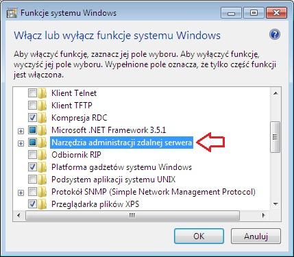 Rysunek 8. Okno włączania/wyłączania funckji systemu Windows
