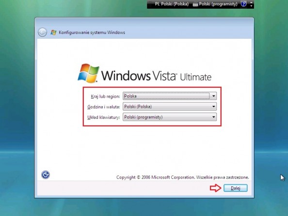 Rysunek 10. Konfigurowanie systemu Windows.