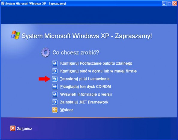 Rysunek 2. Narzędzie Transferu plików i ustawień znajdujące się na płycie instalatora Windows XP.