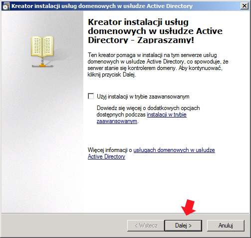 Rysunek 13. Widok kreatora instalacji usług domenowych w Active Directory.