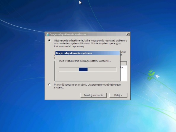 Rysunek 16. Proces poszukiwania systemu Windows 7 na dysku komputera.