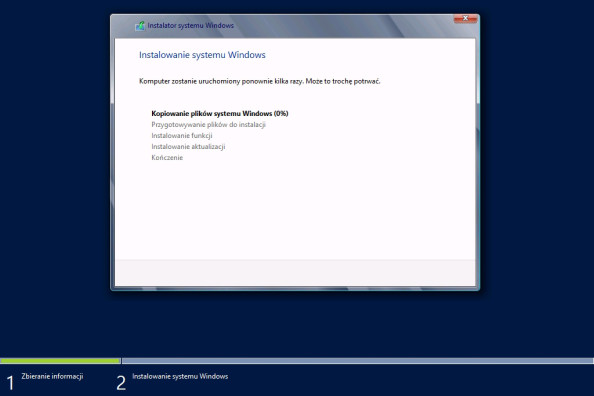 Proces instalacji systemu Windows Server 2012 został rozpoczęty