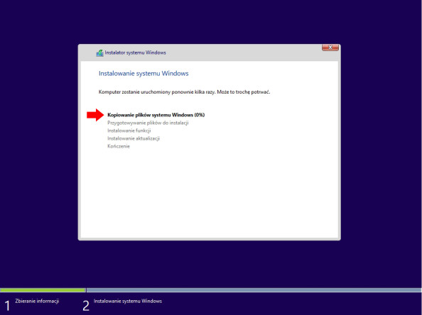 Rysunek 25. Proces instalacji systemu Windows 8 został rozpoczęty.