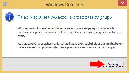 Rysunek 20. Windows Defender wyłączony za pomocą GPO.