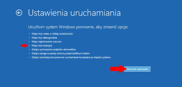 Włączanie trybu awaryjnego w systemie Windows 10.