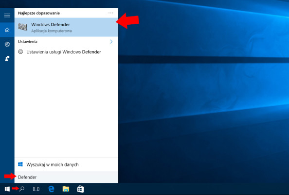 Wywołanie okna aplikacji Windows Defender.