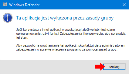 Wyłączony Windows Defender przy pomocy edytora rejestru.