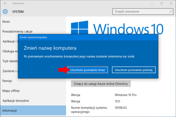 Zmiana nazwy komputera w systemie Windows 10.