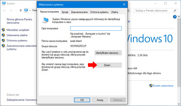 Zmiana nazwy komputera w systemie Windows 10.