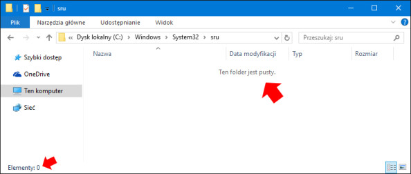 Usunięcie całej zawartości folderu sru znajdującego się w C:\Windows\System32