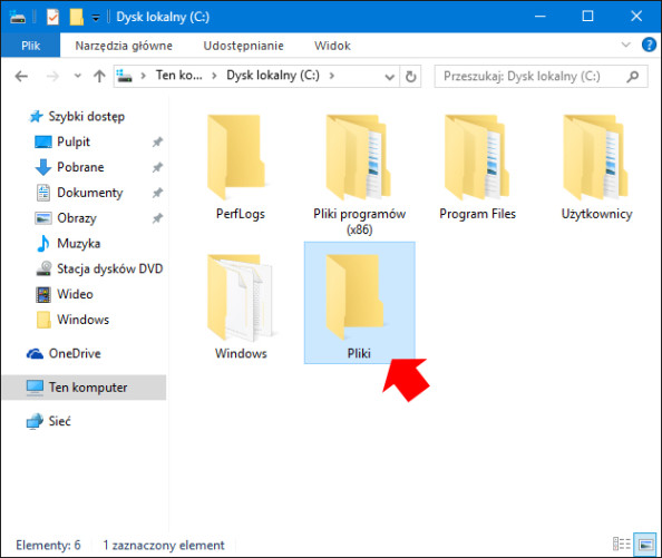 Utworzenie folderu, który zostanie udostępniony w systemie Windows 10.
