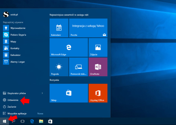 Wywołanie okna Ustawienia systemu Windows 10.