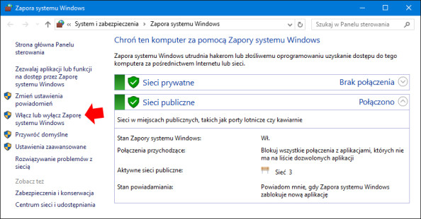 Wyłączenie Zapory systemu Windows.
