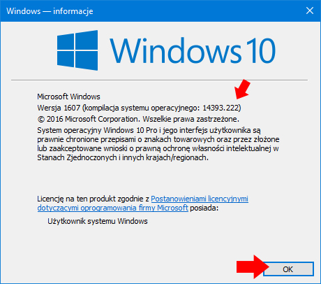 Podgląd numeru kompilacji systemu Windows 10