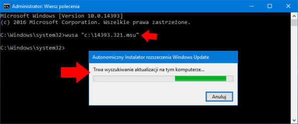 Rozpoczęcie procesu instalacji aktualizacji w systemie Windows 10.