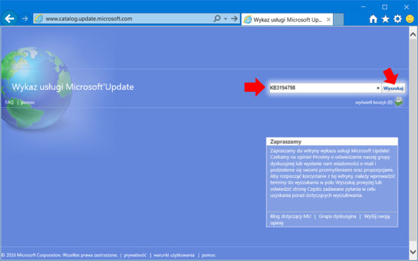 Pobieranie aktualizacji z witryny Microsoft Update Catalog