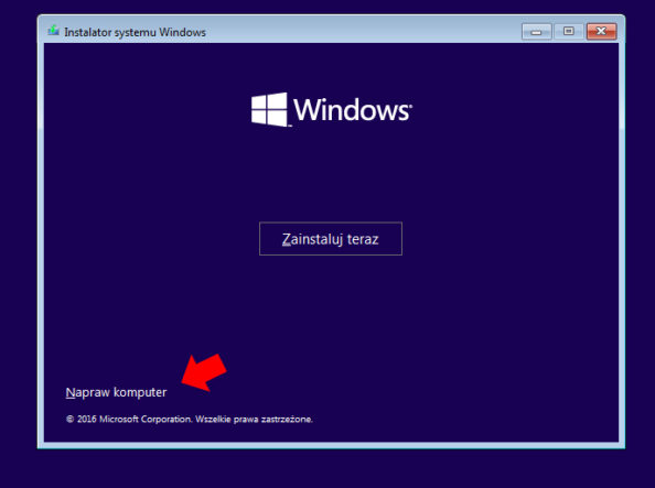 Uruchomienie instalatora systemu Windows 10.