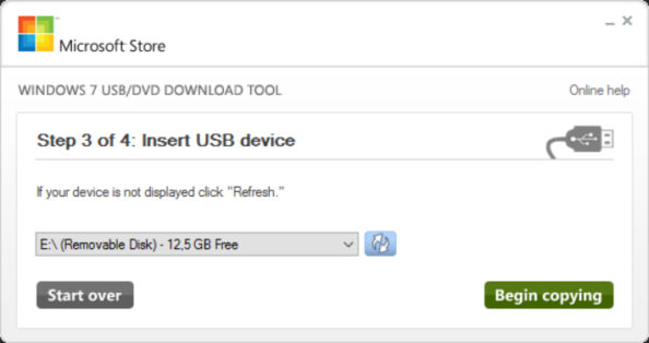 Tworzenie bootowalnej pamięci USB narzędziem Windows USB/DVD Download Tool.