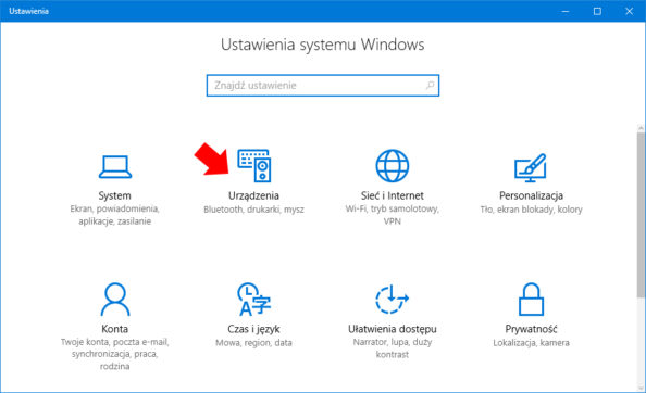 Widok zakładki Urządzenia w oknie Ustawienia systemu Windows 10.