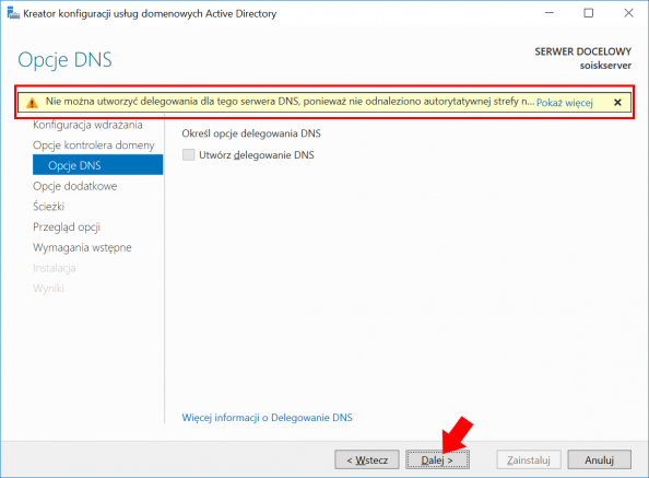 Konfiguracja usług domenowych Active Directory w systemie Windows Serwer 2016.