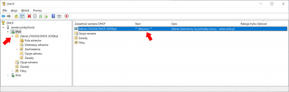 Konfiguracja usługi DHCP - widok okna kreatora nowych zakresów w Windows Serwer 2019.