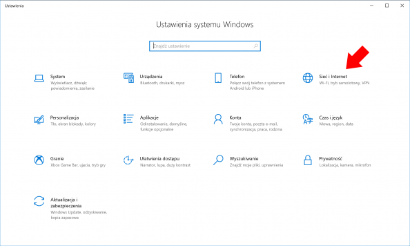 Widok okna Ustawień systemu Windows 10.
