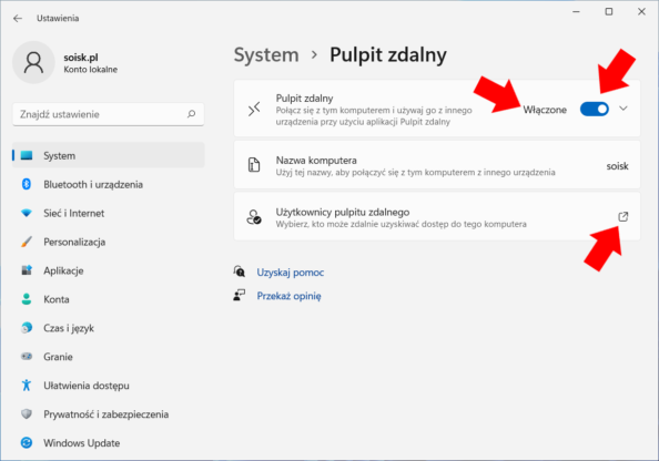 Krok 11. Podgląd aktywowanej usługi Pulpit zdalny w systemie Windows 11.