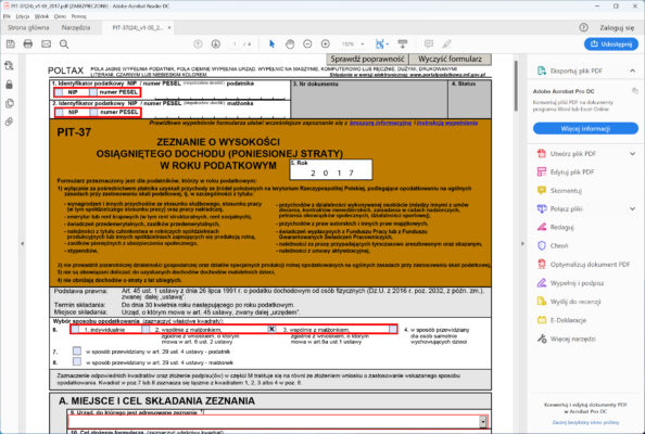 Otwieranie interaktywnego pliku PDF w aplikacji Adobe Reader