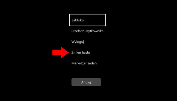 Widok opcji zmiany hasła użytkownika w systemie Windows 11.