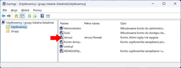Wyłączenie konta użytkownika w systemie Windows 11.